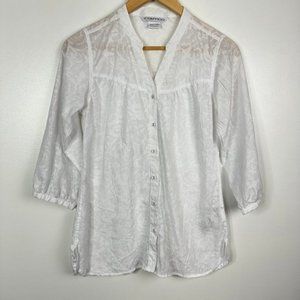 Exofficio Long Sleeve Semi Sheer Floral Pattern Button Down Blouse Shirt